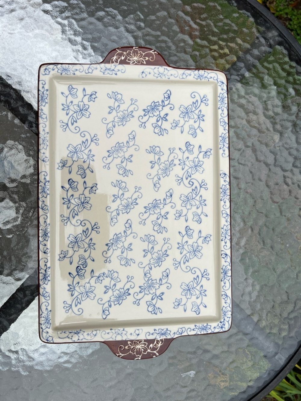 Temptations Blue and Cream Floral Rectangular Serving Platter